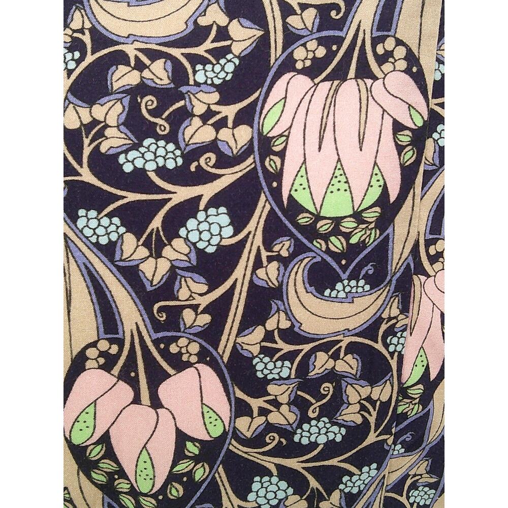 Women's Floral Print Midi Dress Sz M Voy Puff Sleeve Boho Chic Navy Pink Casual - Picture 8 of 11